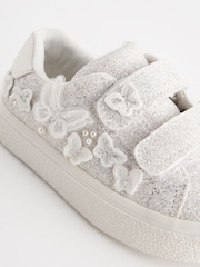 White Glitter Wide Fit (G) Butterfly Touch Fasten Strap Trainers - Image 6 of 6