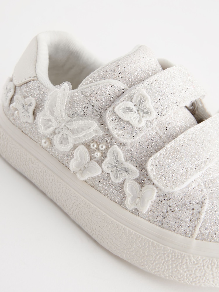 White Glitter Wide Fit (G) Butterfly Touch Fasten Strap Trainers - Image 6 of 6