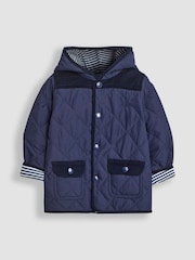 JoJo Maman Bébé Navy Stripe Quilted Jacket - Image 1 of 3