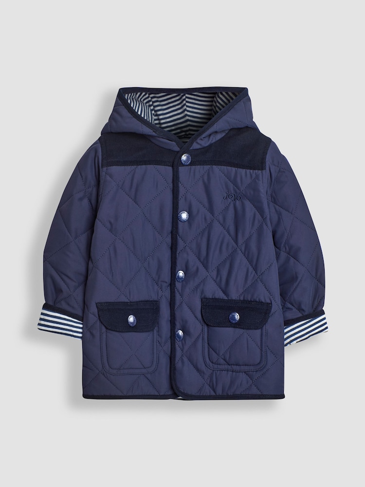 JoJo Maman Bébé Navy Stripe Quilted Jacket - Image 1 of 3