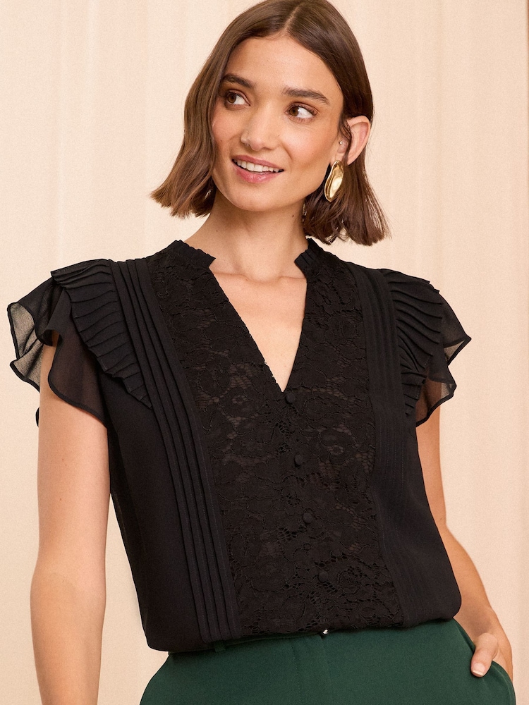 Love & Roses Black Lace Flutter Sleeve Blouse - Image 1 of 4