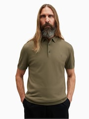 AllSaints Green Mode Merino Short Sleeve Polo Shirt - Image 1 of 5