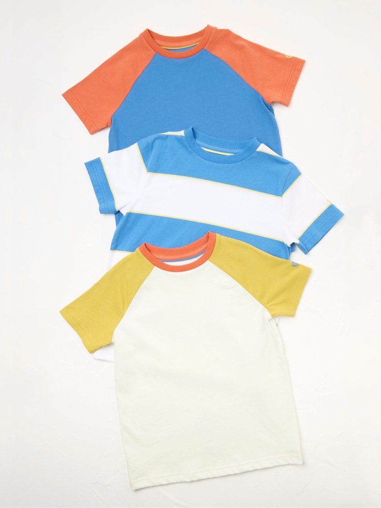 FatFace White/Blue 100% Cotton Short Sleeve T-Shirts 3 Pack - Image 1 of 7