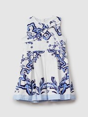 Reiss Blue Print Emiline 4-9 yrs Cotton Tile Print Pleated Dress - Image 2 of 4