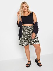 Yours Curve Black Chrom Woven Paperbag Waist Shorts - Image 1 of 5