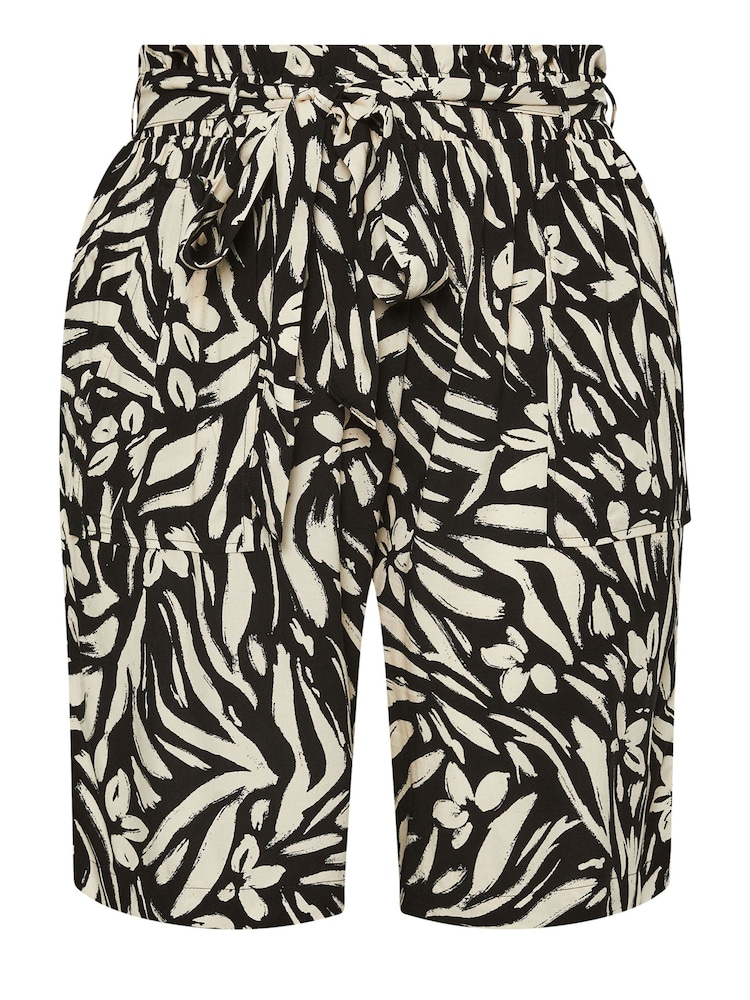 Yours Curve Black Chrom Woven Paperbag Waist Shorts - Image 5 of 5
