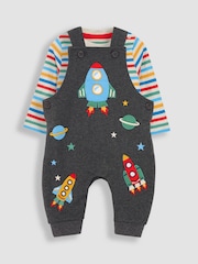 JoJo Maman Bébé Charcoal Appliqué Dungarees & Top Set - Image 1 of 6