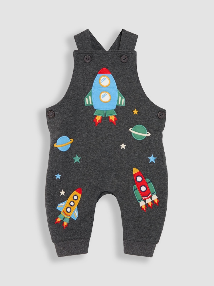 JoJo Maman Bébé Charcoal Appliqué Dungarees & Top Set - Image 2 of 6