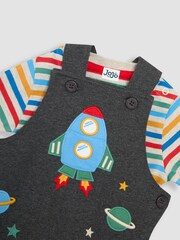 JoJo Maman Bébé Charcoal Appliqué Dungarees & Top Set - Image 6 of 6