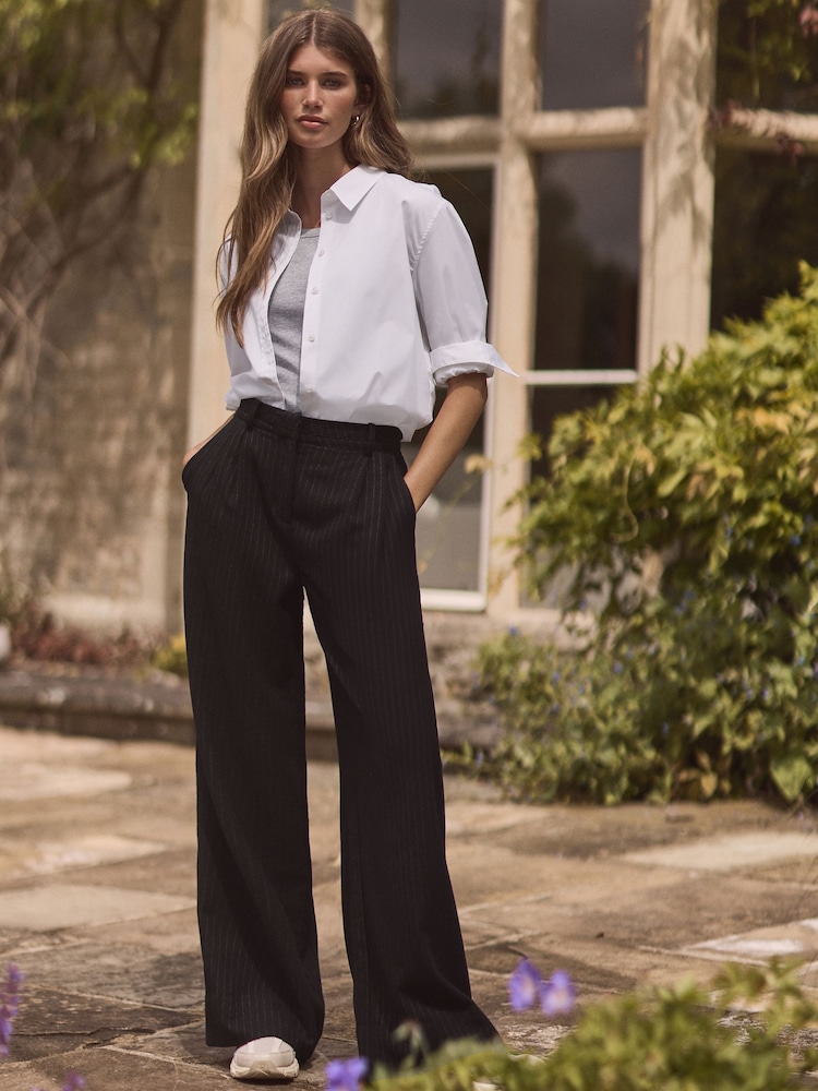 Black Premium Wool Blend Wide Leg Trousers - Image 1 of 6