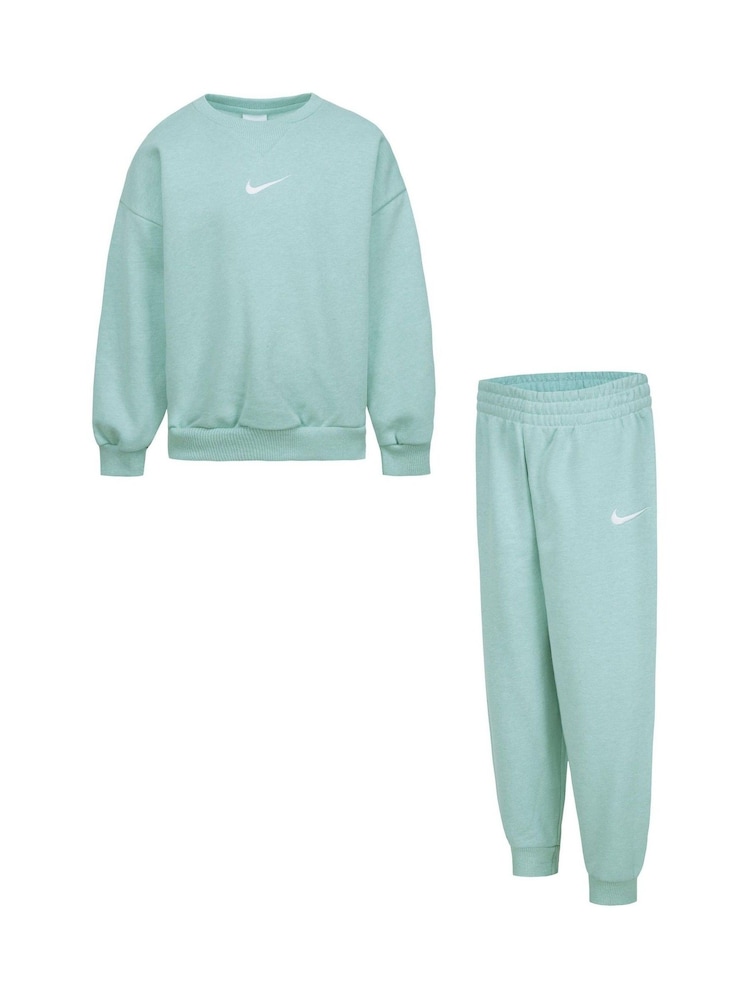Zielony - Nike Little Kids Essential Marl Crew Tracksuit Set - Image 1 of 5