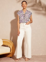 Love & Roses Ivory White Animal Roll Sleeve Zip Top - Image 4 of 4