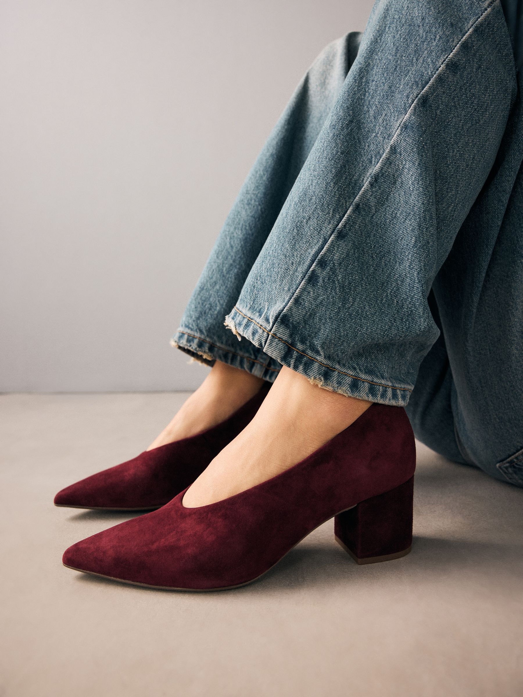 Berry Red Forever Comfort Leather Point Toe Low Block Heels