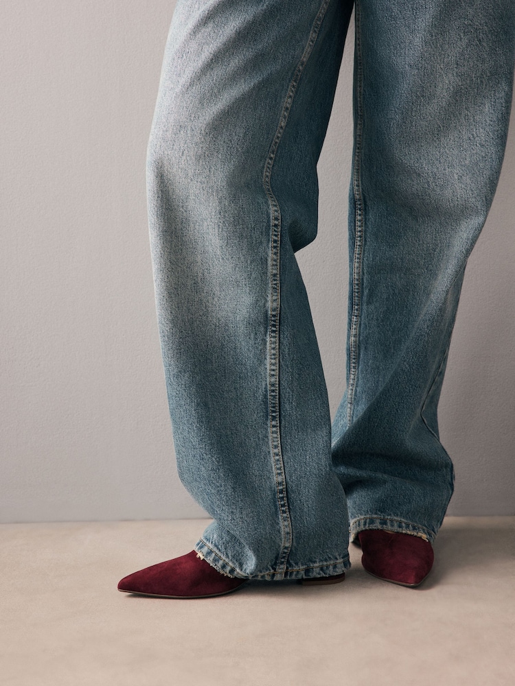 Berry Red Forever Comfort® Leather Point Toe Low Block Heels - Image 4 of 9
