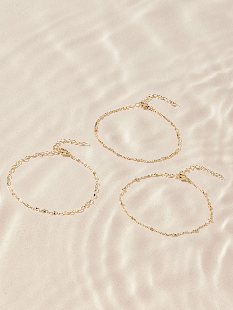 Tonalité d'or - Bracelets délicats en acier inoxydable 3 Lot - Image 4 of 6