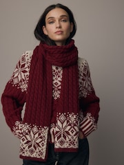 Red Fairisle Co-ord Christmas Fairisle Pattern Soft Touch Knitted Scarf - Image 1 of 5