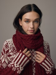 Red Fairisle Co-ord Christmas Fairisle Pattern Soft Touch Knitted Scarf - Image 2 of 5