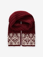 Red Fairisle Co-ord Christmas Fairisle Pattern Soft Touch Knitted Scarf - Image 3 of 5