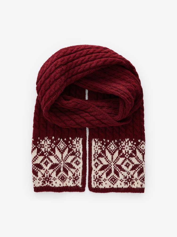 Red Fairisle Co-ord Christmas Fairisle Pattern Soft Touch Knitted Scarf - Image 3 of 5