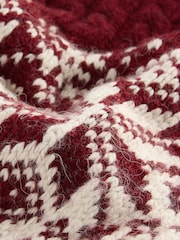 Red Fairisle Co-ord Christmas Fairisle Pattern Soft Touch Knitted Scarf - Image 4 of 5