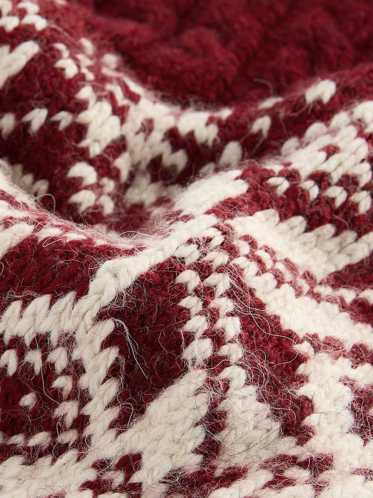 Red Fairisle Co-ord Christmas Fairisle Pattern Soft Touch Knitted Scarf - Image 4 of 5