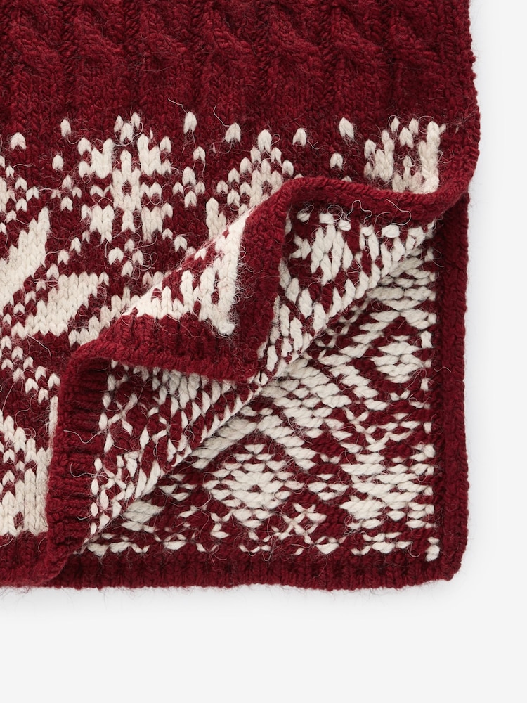 Red Fairisle Co-ord Christmas Fairisle Pattern Soft Touch Knitted Scarf - Image 5 of 5