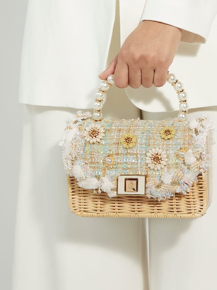 Dune London Natural Blooms Flower Bead Top Handle Bag - Image 7 of 7
