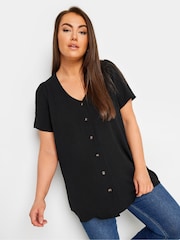Yours Curve Black Button Front Blouse - Image 1 of 5