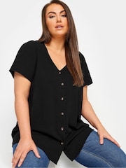 Yours Curve Black Button Front Blouse - Image 4 of 5