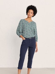 Seasalt Cornwall Blue Slim-Fit Albert Quay Crop Trousers - Image 1 of 4