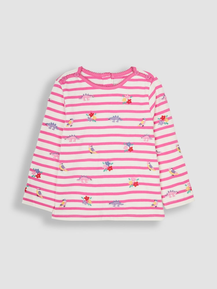 JoJo Maman Bébé Button Shoulder Long Sleeve Embroidered Top - Изображение 1 из 3