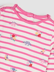 JoJo Maman Bébé Pink Dino & Bird Button Shoulder Long Sleeve Embroidered Top - Image 3 of 3