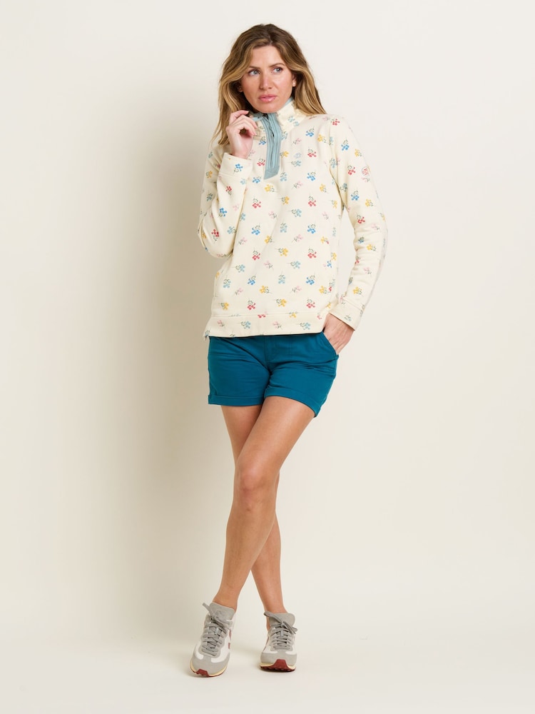 Brakeburn Cream 100% Cotton Floral Quarter Zip Sweatshirt - Image 4 of 4 Brakeburn Cream 100% Cotton Floral Quarter Zip Sweatshirt - Image 4 of 4