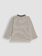 JoJo Maman Bébé Ecru Navy Stripe Safari Animals Appliqué Border Top - Image 2 of 3