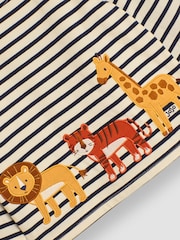 JoJo Maman Bébé Ecru Navy Stripe Safari Animals Appliqué Border Top - Image 3 of 3