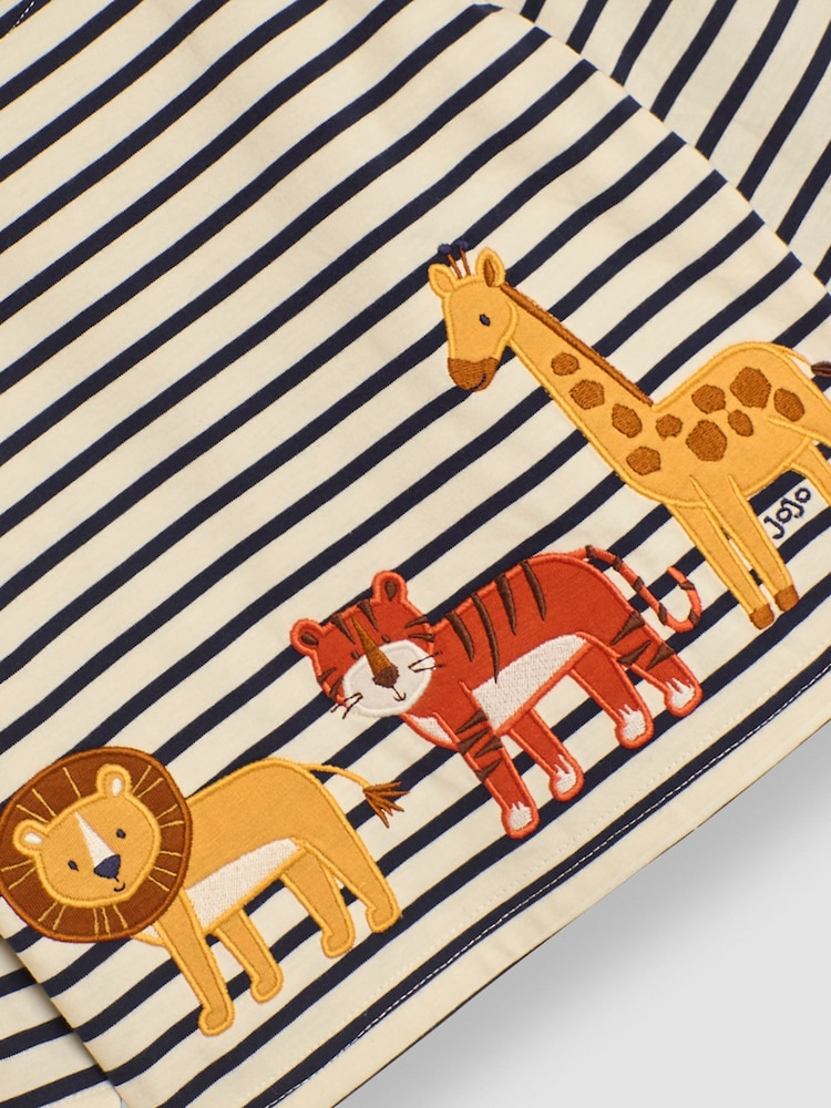 JoJo Maman Bébé Ecru Navy Stripe Safari Animals Appliqué Border Top - Image 3 of 3
