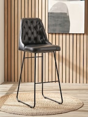 Pacific Steel Grey Camillo Leather Diamond Back Bar Stool - Image 1 of 6