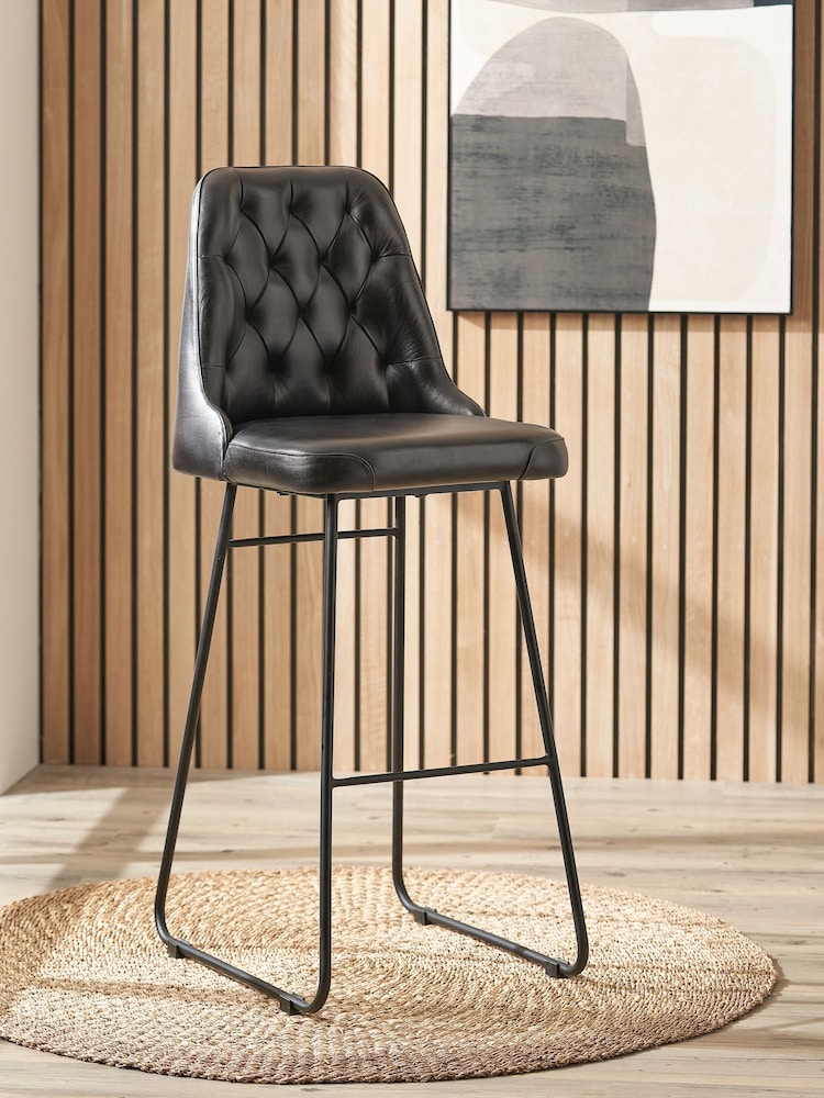 Pacific Steel Grey Camillo Leather Diamond Back Bar Stool - Image 1 of 6 Pacific Steel Grey Camillo Leather Diamond Back Bar Stool - Image 1 of 6