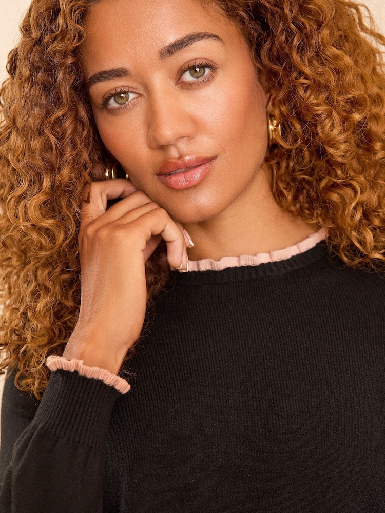 Love & Roses Black Tipped Fine Gauge High Neck Jumper - Image 2 of 4