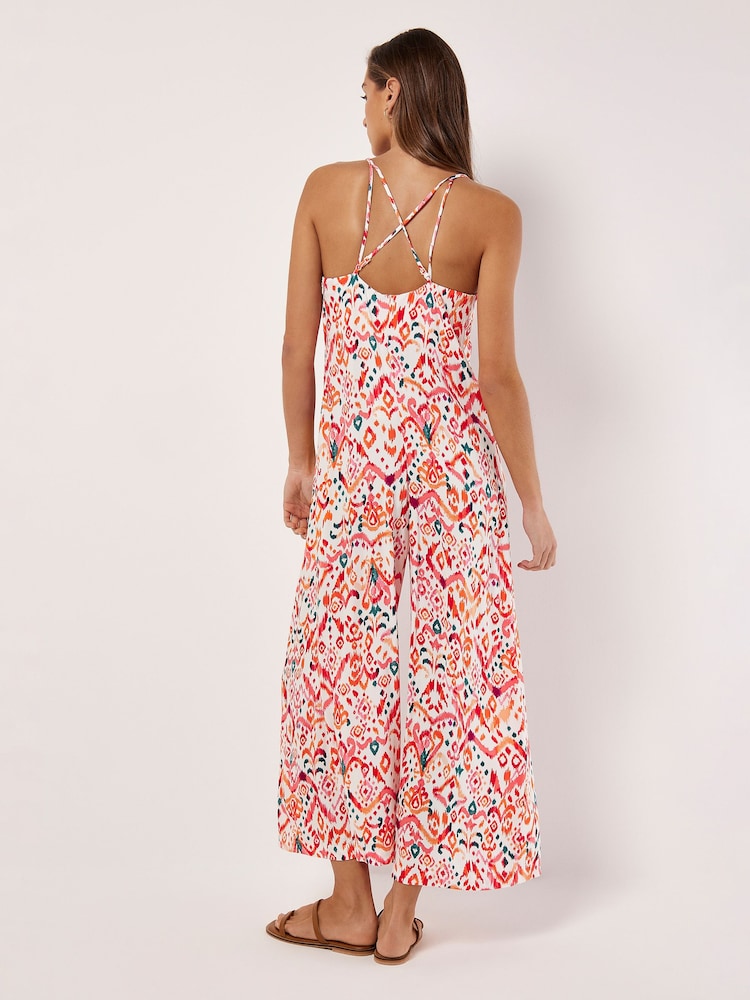 Apricot Cream Tie Dye Ikat Palazzo Jumpsuit - Image 4 of 4