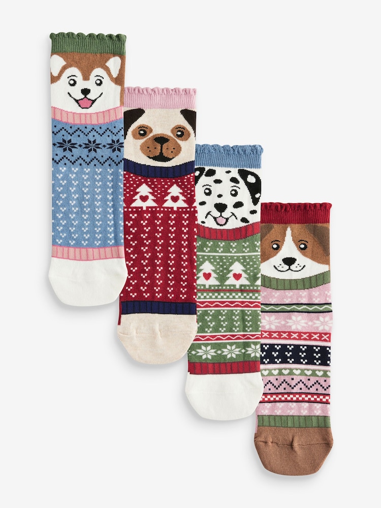 Dogs in Jumpers Christmas Pattern Ankle Socks 4 Pack - Image 1 of 7 Dogs in Jumpers Christmas Pattern Ankle Socks 4 Pack - Image 1 of 7