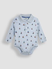 JoJo Maman Bébé Light Blue Sailboat Printed Polo Shirt Bodysuit - Image 1 of 3
