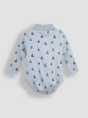 JoJo Maman Bébé Light Blue Sailboat Printed Polo Shirt Bodysuit - Image 2 of 3
