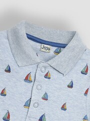 JoJo Maman Bébé Light Blue Sailboat Printed Polo Shirt Bodysuit - Image 3 of 3