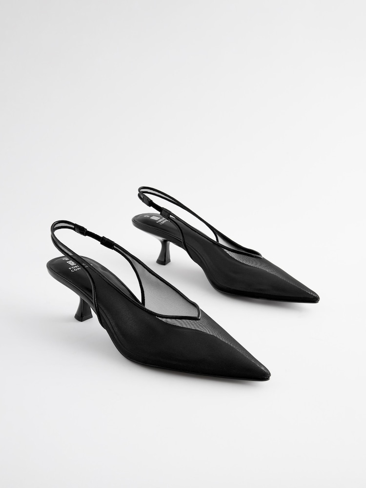 Black Forever Comfort® Mesh Sling Back Kitten Heels - Image 1 of 5