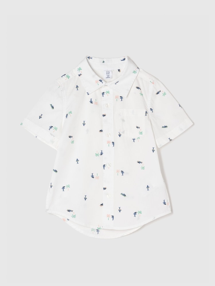 Gap White Print Poplin Short Sleeve Shirt - Image 1 of 2 Gap White Print Poplin Short Sleeve Shirt - Image 1 of 2