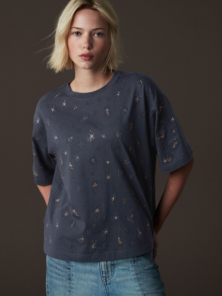 Carbón - 100% Cotton Animal Embellished T-Shirt - Imagen 1 de 7 Carbón - 100% Cotton Animal Embellished T-Shirt - Imagen 1 de 7