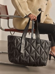 Black Leather Quilted Shopper Bag - Image 1 of 9