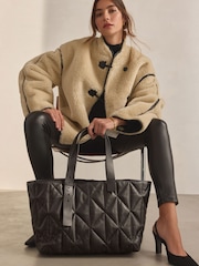 Black Leather Quilted Shopper Bag - Image 2 of 9