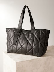 Black Leather Quilted Shopper Bag - Image 5 of 9